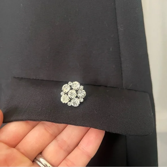 Tara Jarmon Elegant Cut Out Black Dress with Pockets and Rhinestone Buttons Sz 0 - Picture 2 of 10